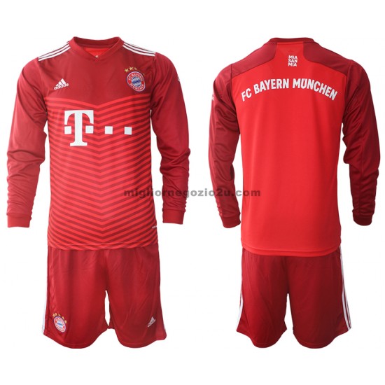 Maglia FC Bayern München Bambino Casa Divisa 2021-2022 Manica Lunga
