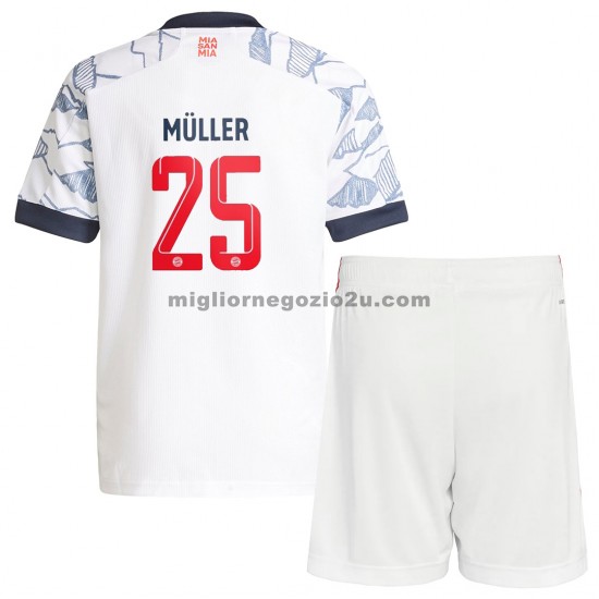Maglia FC Bayern München Thomas Muller 25 Bambino Terza Divisa 2021-2022 Manica Corta