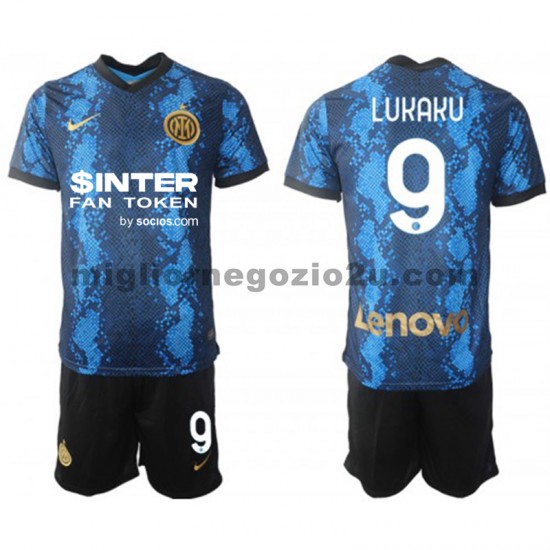 Maglia Inter Milan Romelu Lukaku 9 Bambino Casa Divisa 2021-2022 Manica Corta
