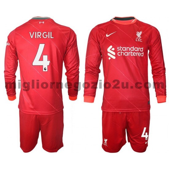 Maglia Liverpool VIRGIL 4 Bambino Casa Divisa 2021-2022 Manica Lunga