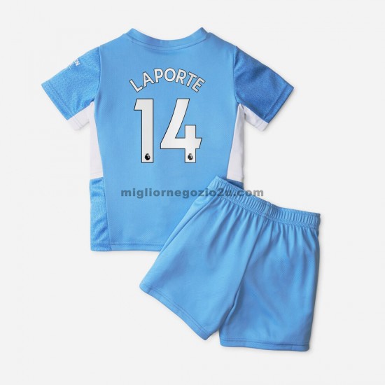Maglia Manchester City Aymeric Laporte 14 Bambino Casa Divisa 2021-2022 Manica Corta