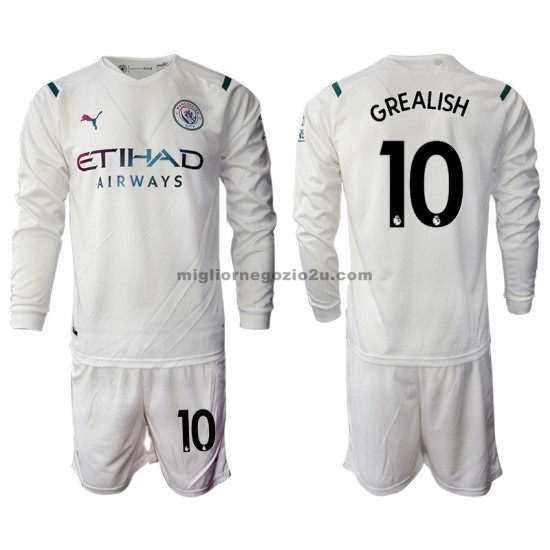 Maglia Manchester City Jack Grealish 10 Bambino Trasferta Divisa 2021-2022 Manica Lunga