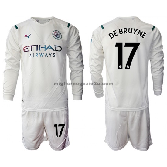 Maglia Manchester City Kevin De Bruyne 17 Bambino Trasferta Divisa 2021-2022 Manica Lunga