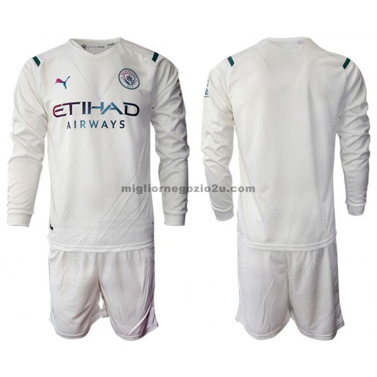 Maglia Manchester City Bambino Trasferta Divisa 2021-2022 Manica Lunga