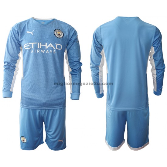 Maglia Manchester City Bambino Casa Divisa 2021-2022 Manica Lunga