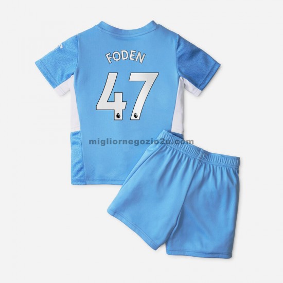 Maglia Manchester City Phil Foden 47 Bambino Casa Divisa 2021-2022 Manica Corta