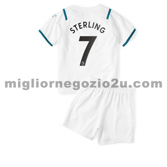 Maglia Manchester City Raheem Sterling 7 Bambino Trasferta Divisa 2021-2022 Manica Corta