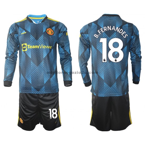 Maglia Manchester United Bruno Fernandes 18 Bambino Terza Divisa 2021-2022 Manica Lunga