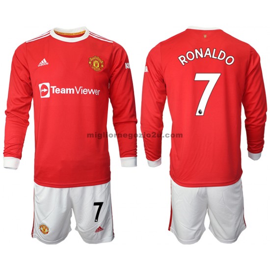 Maglia Manchester United Cristiano Ronaldo 7 Bambino Casa Divisa 2021-2022 Manica Lunga