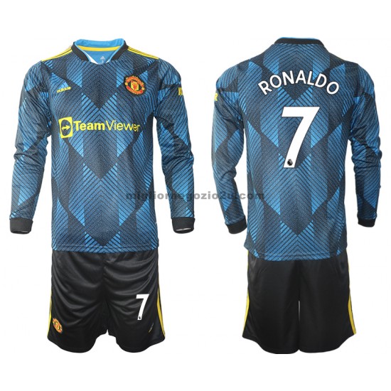 Maglia Manchester United Cristiano Ronaldo 7 Bambino Terza Divisa 2021-2022 Manica Lunga