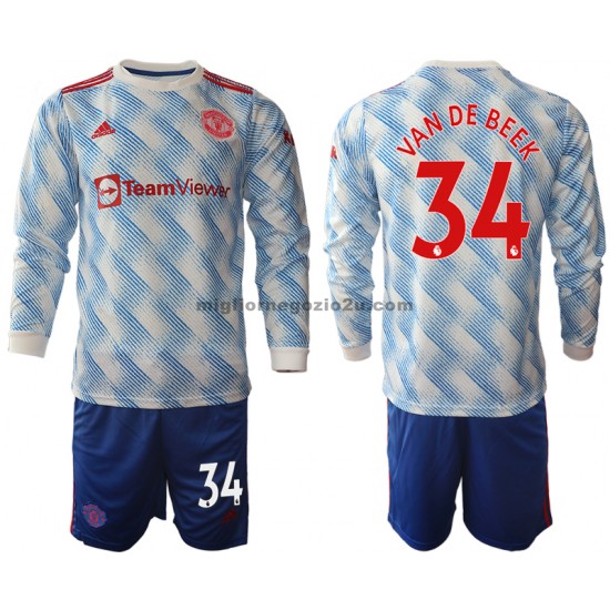 Maglia Manchester United Donny Van De Beek 34 Bambino Trasferta Divisa 2021-2022 Manica Lunga