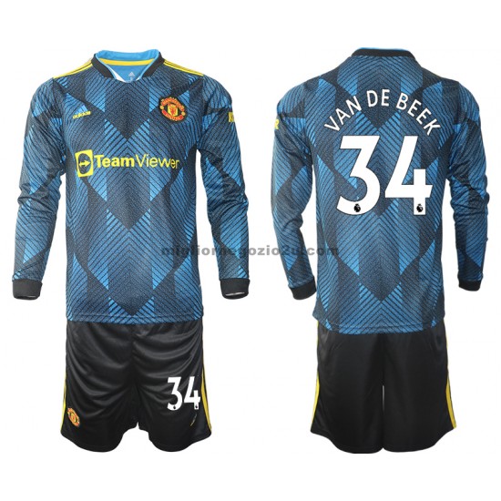 Maglia Manchester United Donny Van De Beek 34 Bambino Terza Divisa 2021-2022 Manica Lunga