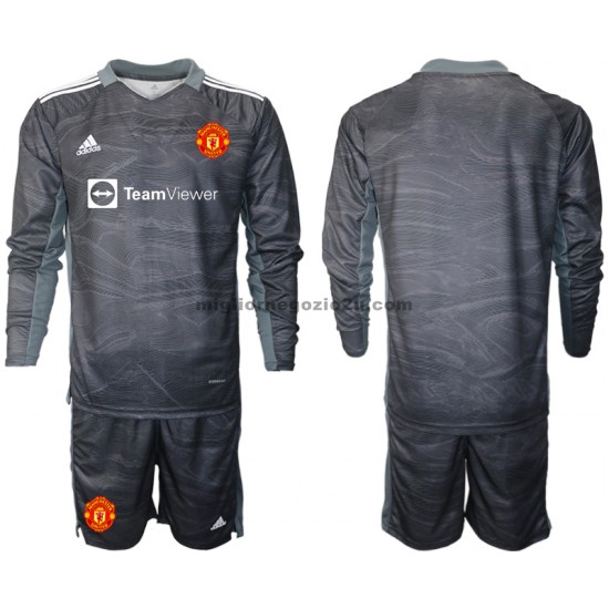 Maglia Manchester United Portiere Bambino Trasferta Divisa 2021-2022 Manica Lunga