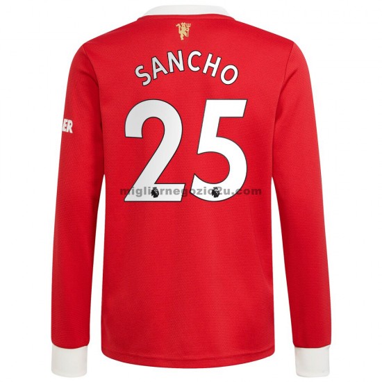 Maglia Manchester United Jadon Sancho 25 Casa Divisa 2021-2022 Manica Lunga