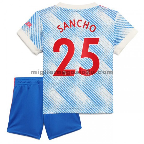Maglia Manchester United Jadon Sancho 25 Bambino Trasferta Divisa 2021-2022 Manica Corta