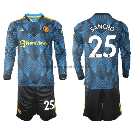 Maglia Manchester United Jadon Sancho 25 Bambino Terza Divisa 2021-2022 Manica Lunga