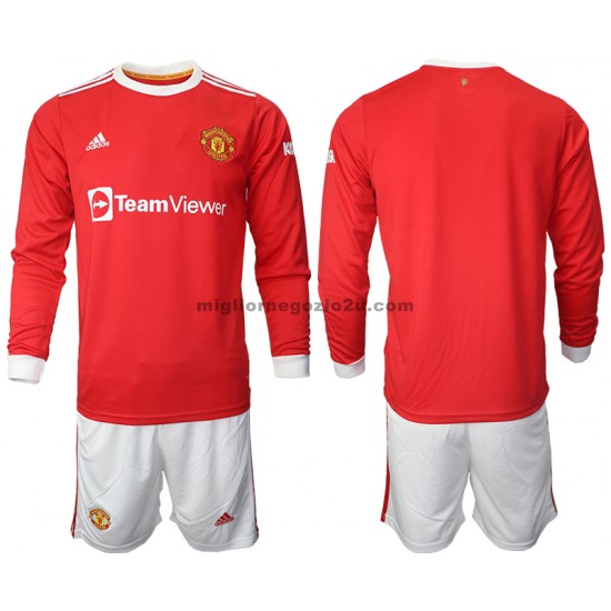 Maglia Manchester United Bambino Casa Divisa 2021-2022 Manica Lunga