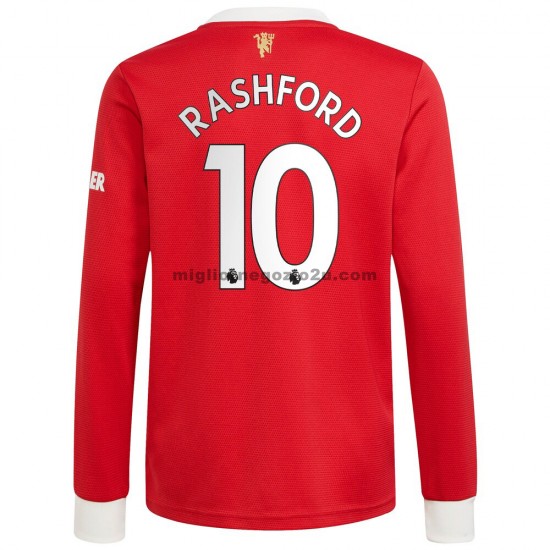 Maglia Manchester United Marcus Rashford 10 Casa Divisa 2021-2022 Manica Lunga