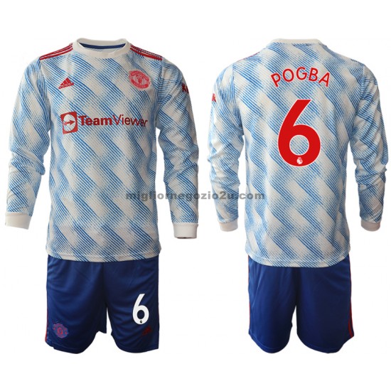 Maglia Manchester United Paul Pogba 6 Bambino Trasferta Divisa 2021-2022 Manica Lunga