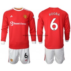 Maglia Manchester United Paul Pogba 6 Bambino Casa Divisa 2021-2022 Manica Lunga