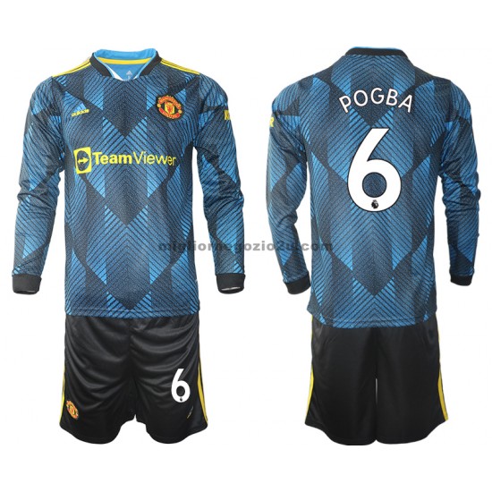 Maglia Manchester United Paul Pogba 6 Bambino Terza Divisa 2021-2022 Manica Lunga