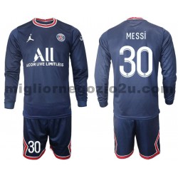 Maglia Paris Saint-Germain MESSI 30 Bambino Casa Divisa 2021-2022 Manica Lunga