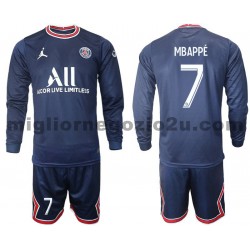Maglia Paris Saint-Germain Mbappé 7 Bambino Casa Divisa 2021-2022 Manica Lunga