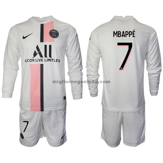 Maglia Paris Saint-Germain Kylian Mbappé 7 Bambino Trasferta Divisa 2021-2022 Manica Lunga