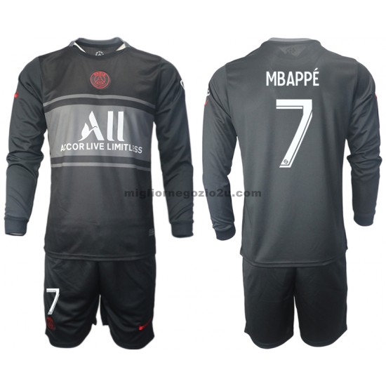 Maglia Paris Saint-Germain Kylian Mbappé 7 Bambino Terza Divisa 2021-2022 Manica Lunga
