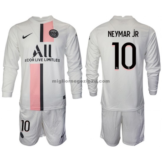 Maglia Paris Saint-Germain Neymar JR 10 Bambino Trasferta Divisa 2021-2022 Manica Lunga