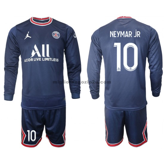 Maglia Paris Saint-Germain Neymar JR 10 Bambino Casa Divisa 2021-2022 Manica Lunga