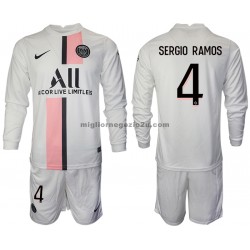 Maglia Paris Saint-Germain Sergio Ramos 4 Bambino Trasferta Divisa 2021-2022 Manica Lunga