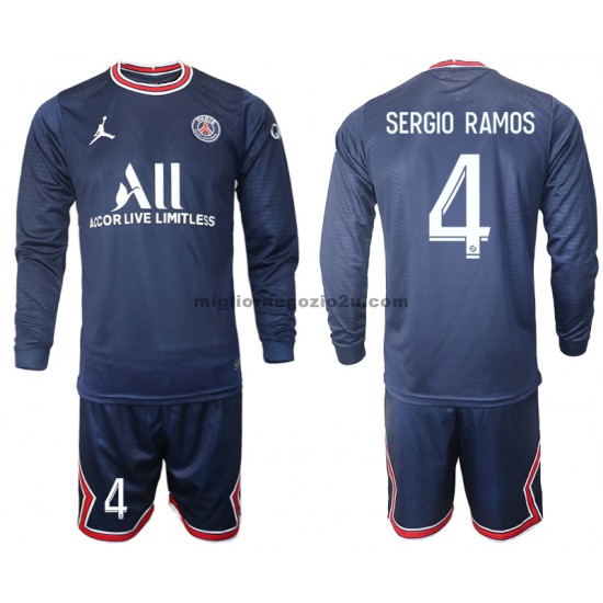 Maglia Paris Saint-Germain Sergio Ramos 4 Bambino Casa Divisa 2021-2022 Manica Lunga