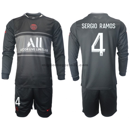 Maglia Paris Saint-Germain Sergio Ramos 4 Bambino Terza Divisa 2021-2022 Manica Lunga