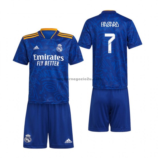 Maglia Real Madrid Eden Hazard 7 Bambino Trasferta Divisa 2021-2022 Manica Corta