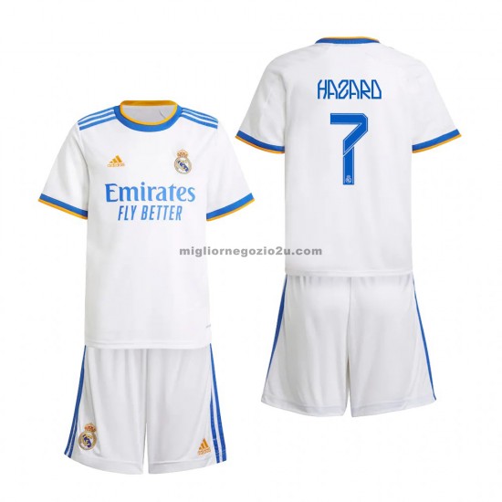 Maglia Real Madrid Eden Hazard 7 Bambino Casa Divisa 2021-2022 Manica Corta