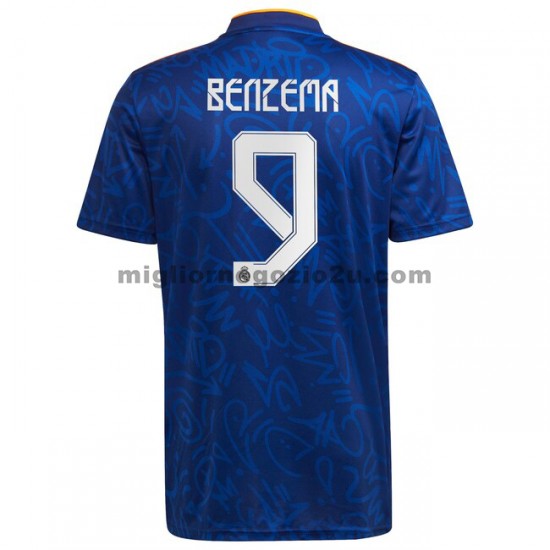 Maglia Real Madrid Karim Benzema 9 Trasferta Divisa 2021-2022 Manica Corta