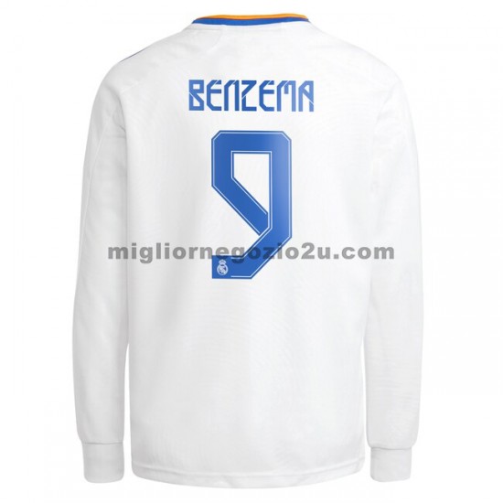Maglia Real Madrid Karim Benzema 9 Casa Divisa 2021-2022 Manica Lunga