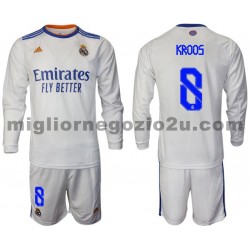 Maglia Real Madrid Kroos 8 Bambino Casa Divisa 2021-2022 Manica Lunga