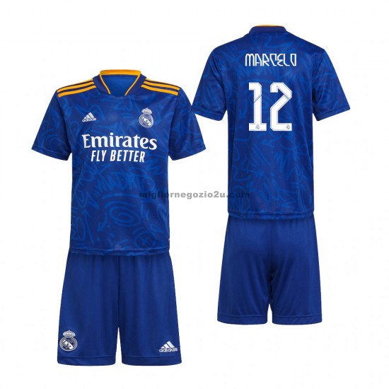 Maglia Real Madrid Marcelo 12 Bambino Trasferta Divisa 2021-2022 Manica Corta