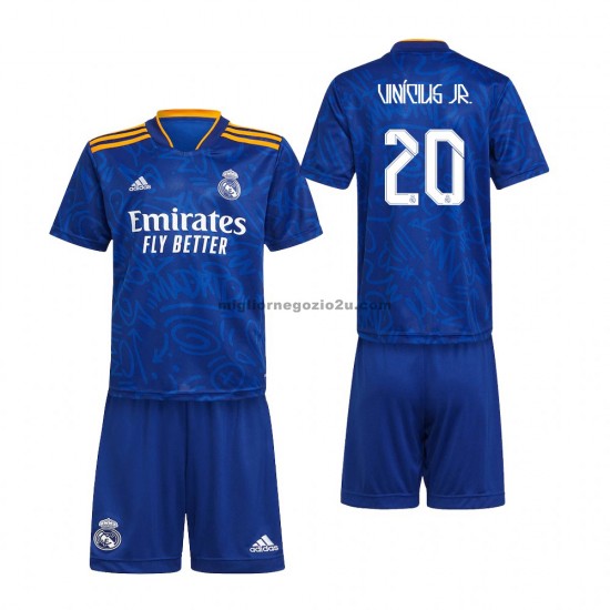 Maglia Real Madrid Vinicius Junior 20 Bambino Trasferta Divisa 2021-2022 Manica Corta