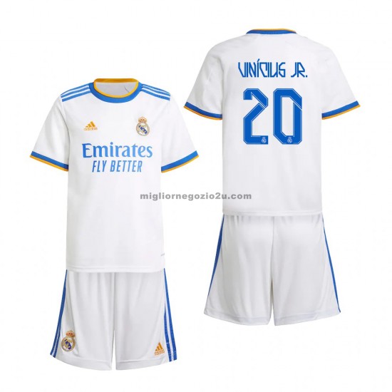 Maglia Real Madrid Vinicius Junior 20 Bambino Casa Divisa 2021-2022 Manica Corta