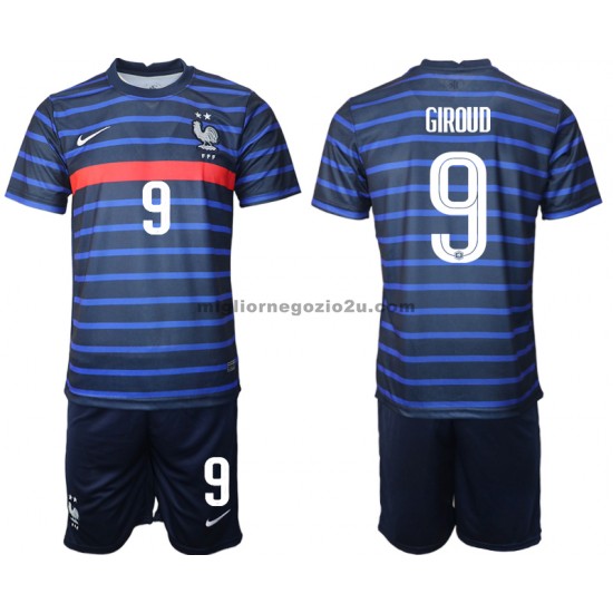 Maglia Francia Olivier Giroud 9 Bambino Casa Divisa Euro 2020 Manica Corta