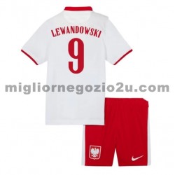 Maglia Polonia Robert Lewandowski 9 Bambino Casa Divisa Euro 2020 Manica Corta