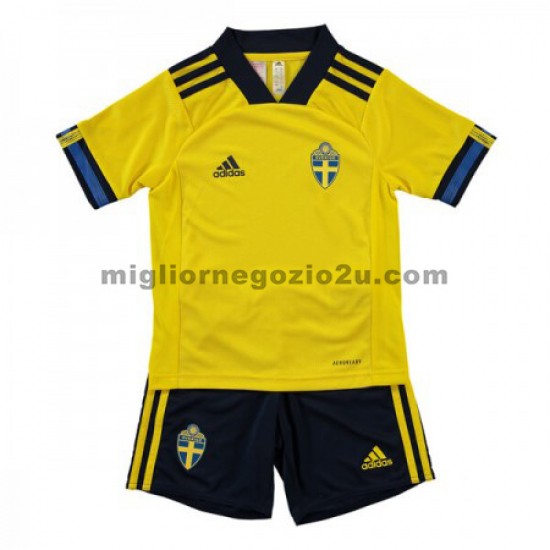 Maglia Svezia Bambino Casa Divisa Euro 2020 Manica Corta