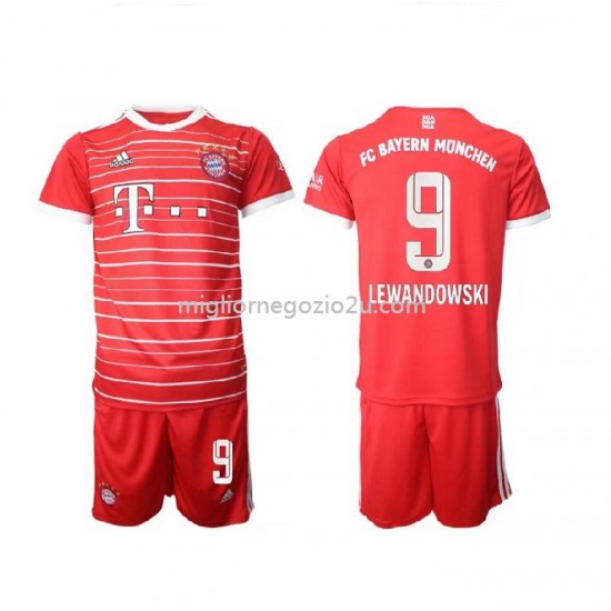 Maglia Bayern München Lewandowski 9 Bambino Casa Divisa 2022-2023 Manica Corta