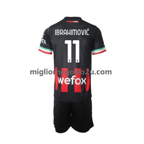 Maglia AC Milan Ibrahimović 11 Bambino Casa Divisa 2022-2023 Manica Corta