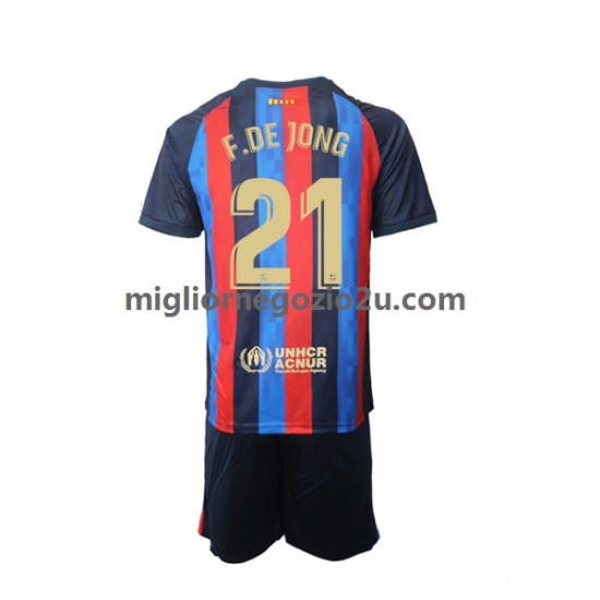 Maglia FC Barcelona Frenkie de Jong 21 Bambino Casa Divisa 2022-2023 Manica Corta