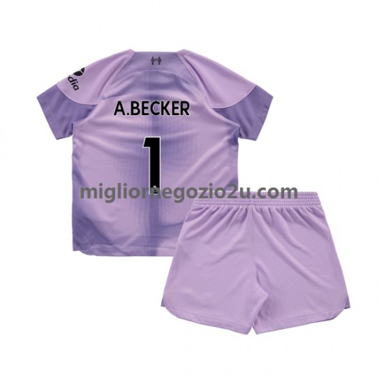 Maglia Liverpool Alisson Becker 1 Portiere Bambino Casa Divisa 2022-2023 Manica Corta