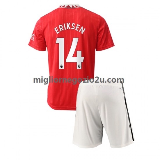Maglia Manchester United Christian Eriksen 14 Bambino Casa Divisa 2022-2023 Manica Corta